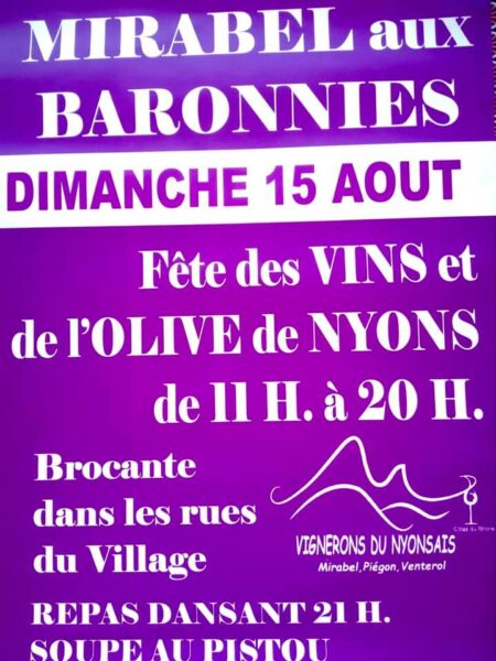 Affiche fete vins olive Mirabel 15 aout 2021